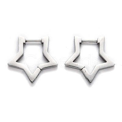 Tarnish Resistant 304 Stainless Steel Star Huggie Hoop Earrings STAS-J033-05P-1