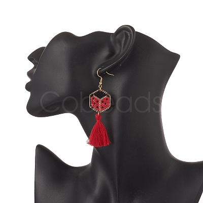 Glass Seed Braided Hexagon Dangle Earrings EJEW-MZ00052-02-1