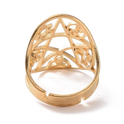 Star with Sailor's Knot & Corss & Yin Yang Adjustable Ring RJEW-P037-02G-1