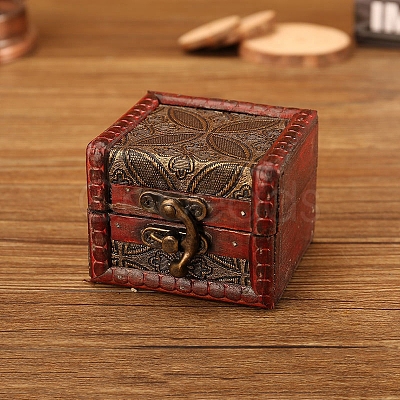 Square Retro Wood Jewelry Set Storage Organizer Boxes with Clasps PW-WG78AA1-05-1