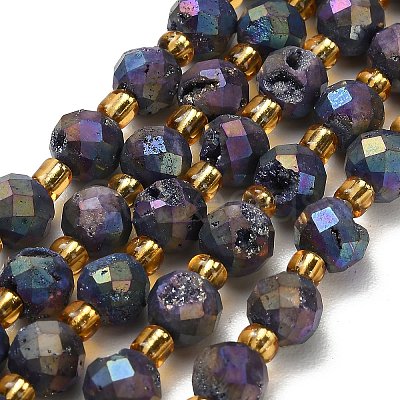 Electroplated Natural Druzy Geode Crystal Beads Strands G-F833-P01-8mm-13-1