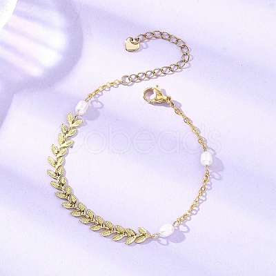 Natural Cultured Freshwater Pearl Beads Link Bracelets BJEW-JB12857-01-1