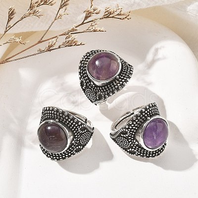 Natural Amethyst Adjustable Rings RJEW-I108-03AS-09-1