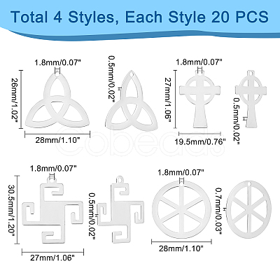 80Pcs 4 Style 201 Stainless Steel Pendants STAS-DC0006-40-1