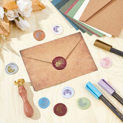 Brass Wax Seal Stamps with Wood Handle AJEW-WH0412-0207-1