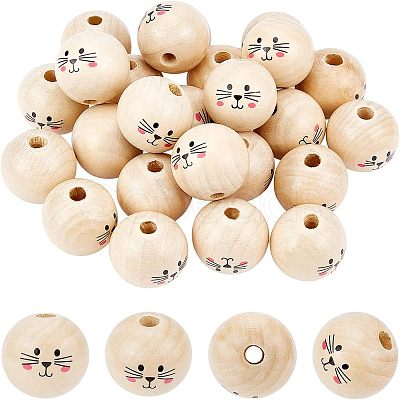 SUPERFINDINGS 30Pcs Printed Natural Wood European Beads WOOD-FH0001-92-1