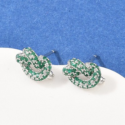 knot Brass Micro Pave Cubic Zirconia Stud Earrings EJEW-C174-01P-1