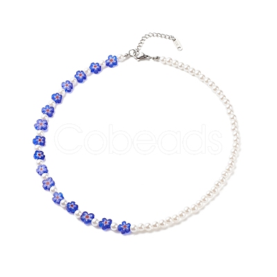 Plastic Imitation Pearl & Millefiori Glass Beaded Finger Ring Bracelet Necklace SJEW-JS01239-1