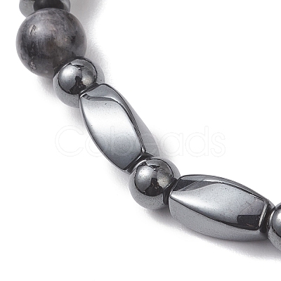 Natural Larvikite & Non-Magnetic Synthetic Hematite Beaded Stretch Bracelets for Women BJEW-JB13136-1