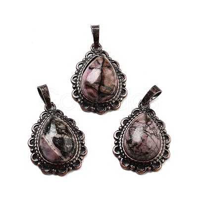Natural Rhodonite Teardrop Pendants G-K363-01R-08-1