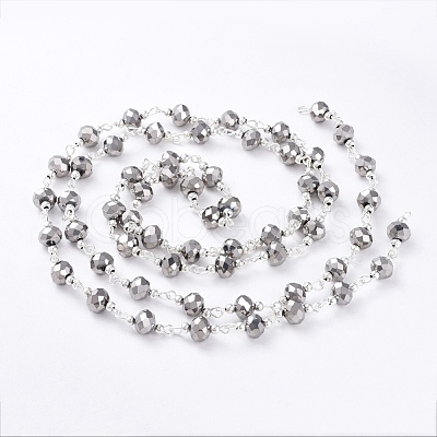 Silver Color Plated Brass Handmade Glass Beaded Chains AJEW-JB00205-03-1