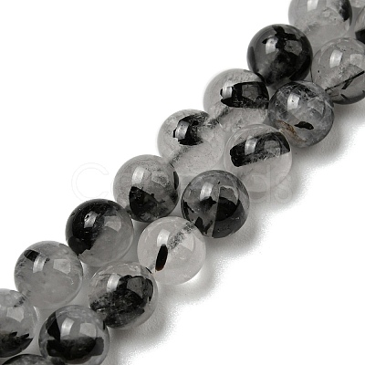 Grade A Natural Tourmalinated Quartz/Black Rutilated Quartz Beads Strands G-R494-A06-02-1