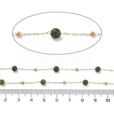Natural Jade & 304 Stainless Steel Beads Link Chains CHS-K021-08A-08-1