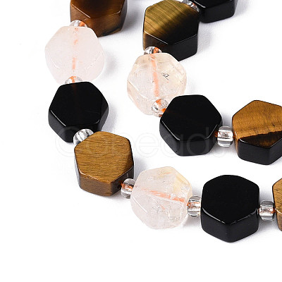Natural Obsidian & Citrine & Tiger Eye Beads Strands G-N358-03A-05-1