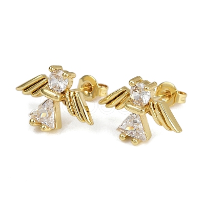 Brass Micro Pave Clear Cubic Zirconia Angel Stud Earrings EJEW-L101-03G-1
