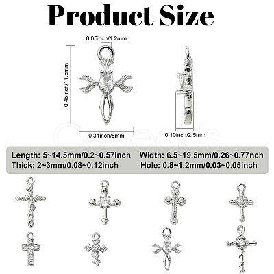 8Pcs 8 Styles Brass Micro Pave Clear Cubic Zirconia Charms KK-CJ0004-22-1