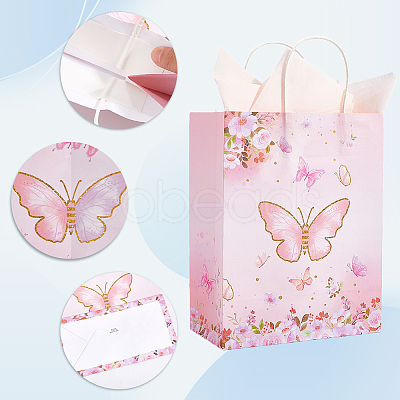 12Pcs 2 Colors Butterfly Print Paper Packaging Bags ABAG-BBC0001-29B-1