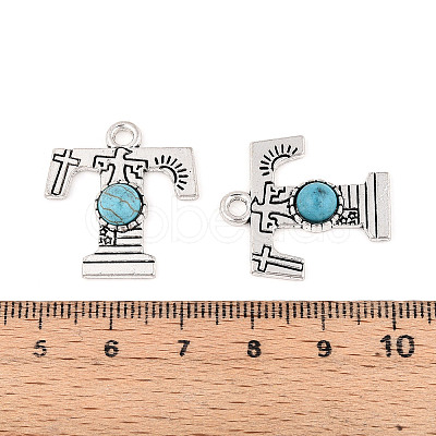 Synthetic Turquoise & Alloy Pendants PALLOY-H146-01AS-T-1
