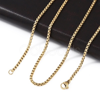PVD Vacuum Plating 304 Stainless Steel Box Chain Necklaces NJEW-P244-01G-1