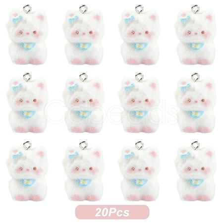 Cat Shape Flocky Opaque Resin Pendants RESI-YWC0002-04B-1