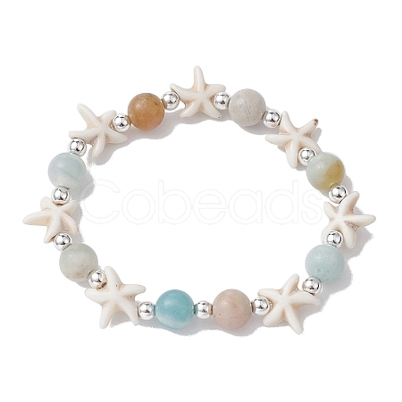 Natural & Synthetic Mixed Gemstone Beaded Stretch Bracelet X-BJEW-JB09516-02-1