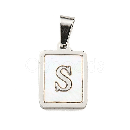 304 Stainless Steel Pave Natural White Shell Pendants STAS-S130-03P-S-1