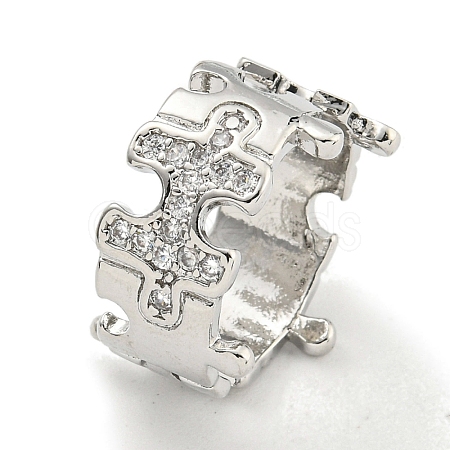 Puzzle Brass Micro Pave Cubic Zirconia Cuff Open Rings for Women RJEW-I103-005P-1