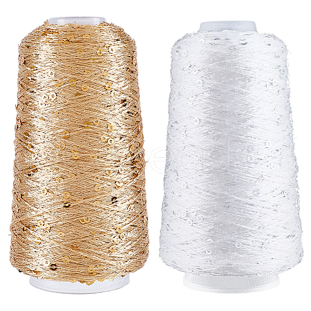 2 Rolls 2 Colors Polyester Sparkle Sequin Yarn OCOR-CY0002-52B-1
