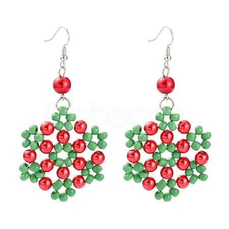 Flower Glass Pearl Beads Dangle Earrings for Christmas EJEW-JE01615-01-1