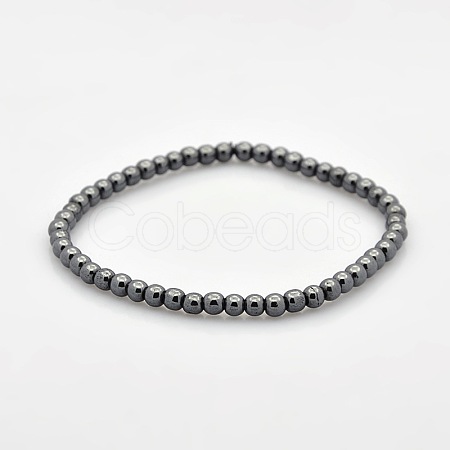 Non-magnetic Hematite Beaded Ball Stretch Bracelets for Valentine's Day Gift BJEW-M066-A-02-1