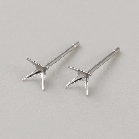 Rhomdium Plated 925 Sterling Silver Stud Earring Findings STER-WH0009-15B-P-1