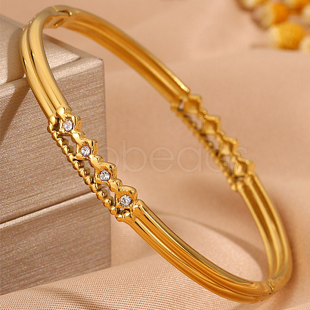 304 Stainless Steel Crystal Rhinestone Rhombus Hinged Cuff Bangles for Women WG11813-01-1