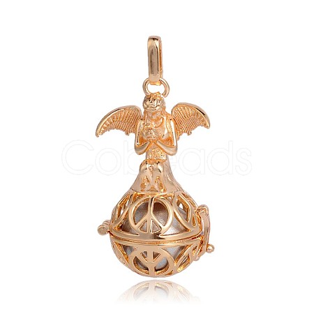 Golden Plated Brass Hollow Round Cage Pendants KK-J251-07G-1