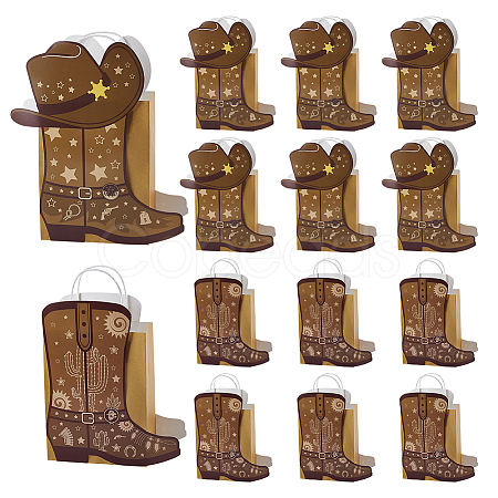 12Pcs 2 Styles Cowboy Boot Shape Paper Gift Tote Bags Kits ABAG-WH0083-013B-1