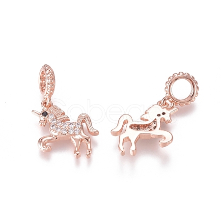 Brass Micro Pave Clear Cubic Zirconia European Dangle Charms ZIRC-I036-24RG-1