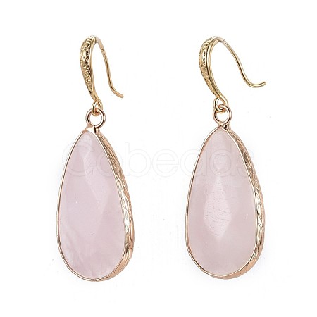 Teardrop Natural Rose Quartz Dangle Earrings EJEW-JE02998-03-1