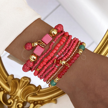 8Pcs 8 Styles Glass Seeded Beaded Stretch Bracelet Set WG2CB6D-03-1