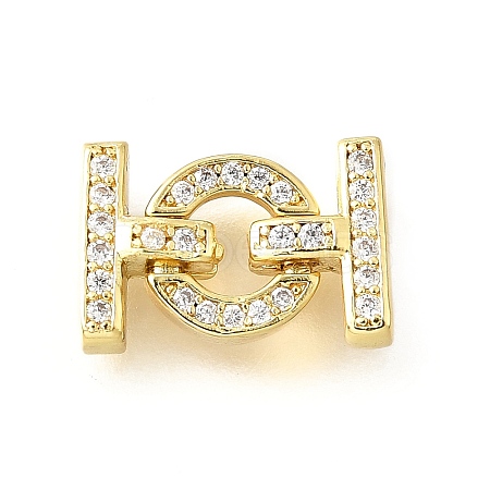 Rack Plating Brass Micro Pave Clear Cubic Zirconia Fold Over Clasps KK-V008-23G-1