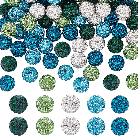 100Pcs 5 Colors Polymer Clay Pave Rhinestone Beads RB-OC0001-10B-1