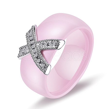 Cross Brass Micro Pave Clear Cubic Zirconia with Porcelain Finger Rings FS-WG0A171-18-1