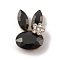 Alloy Cabochons, with Glass Rhinestone, Ligh Gold, Rabbit, Black, 27x19x10mm