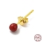 Enamel Round Ball Stud Earrings, Golden 925 Sterling Silver Jewelry for Women, Red, 14.5x3mm, Pin: 0.8mm