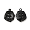 Spray Painted Alloy Pendants, Button Charm, Black, 21x16x3mm, Hole: 1.8mm