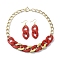 Acrylic Chains Jewelry Set, Curb Chian Necklace and Iron Dangle Earrings, FireBrick, 430mm, 66x20.5mm