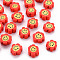 Handmade Polymer Clay Beads, Flower with Smiling Face, Red, 9~10x8~9x4~5mm, Hole: 1.4~1.6mm