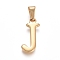 304 Stainless Steel Pendants, Golden, Initial Letter.J, 21x10x1.8mm, Hole: 3x7mm