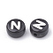 Opaque Acrylic Beads, Letter Style, Horizontal Hole, Flat Round, Letter.N, 7x4mm, Hole: 1.5mm