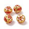 Hollow Alloy Beads, with Enamel, Rondelle with Flower, Matte Gold Color, Red, 14x13mm, Hole: 2.5mm