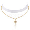 Brass Micro Pave Clear Cubic Zirconia Snowflake Pendant Single Face White Velvet Ribbon & Brass Chain Double Layered Choker Necklaces NJEW-TAC0037-2