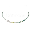 Natural Green Aventurine Faceted Round and Dyed Malaysia Jade & Pearl Beaded Necklaces with Brass Micro Pave Clear Cubic Zirconia Cross NJEW-JN05975-01-2